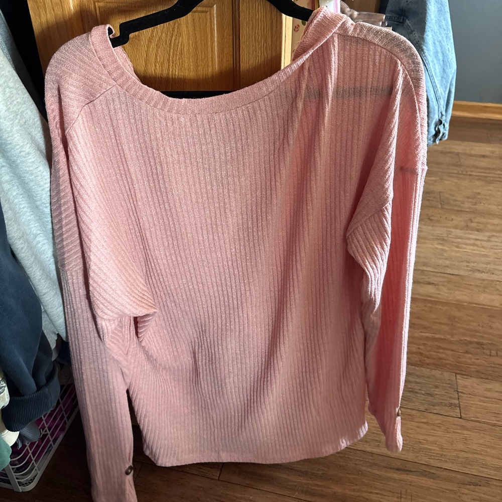 Pink Button Down Ribbed Sweater Top - Picture 3 of 3